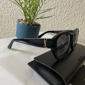 Yves Saint Laurent Black Sunglasses with Gold YSL Logo